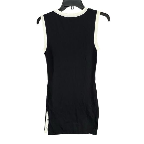 La Madona Y2K Tank Knit Dress M Black White Buttons Stretch Sporty Minimalist - Picture 6 of 13